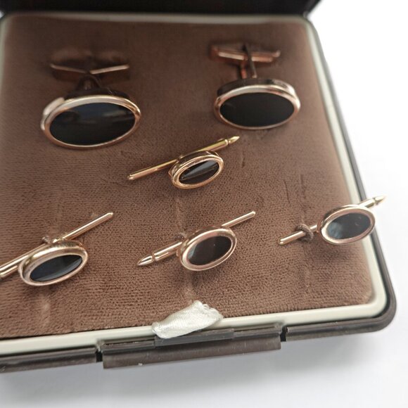 Vintage 14K Gold Overlay Cufflinks, Studs - Picture 1 of 4